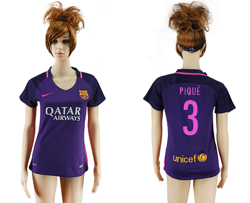 2016-17 Barcelona 3 PIQUE Away Women Soccer Jersey
