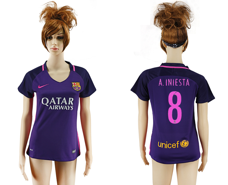 2016-17 Barcelona 8 A.INIESTA Away Women Soccer Jersey