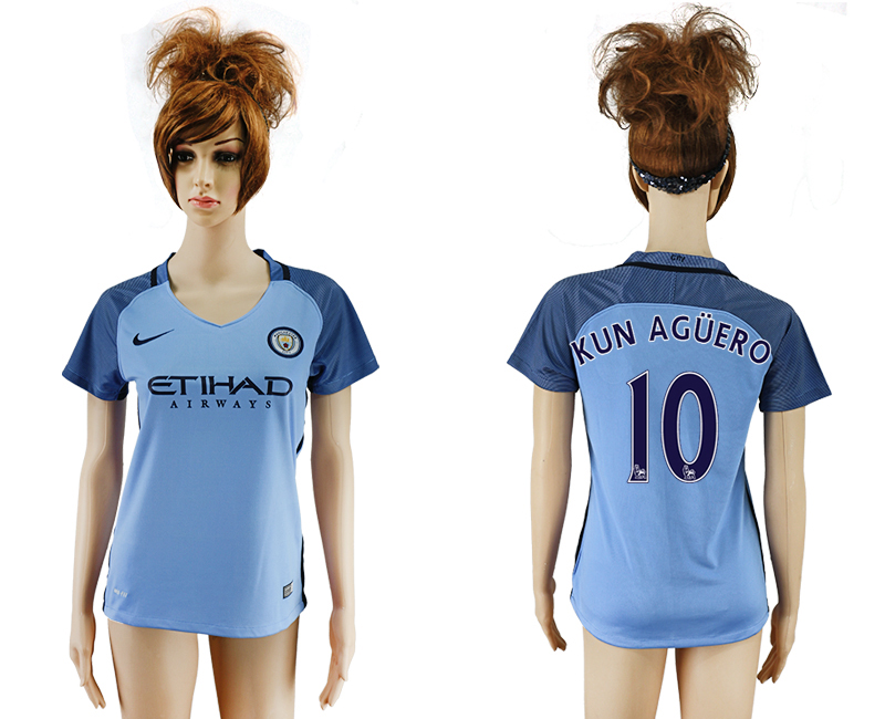 2016-17 Manchester City 10 KUN AGUERO Home Women Soccer Jersey