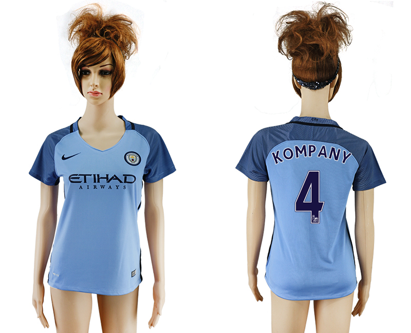 2016-17 Manchester City 4 KOMPANY Home Women Soccer Jersey