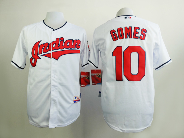 Indians 10 Yan Gomes White Cool Base Jersey