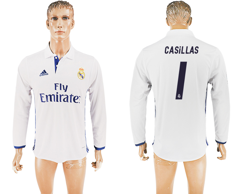 2016-17 Real Madrid 1 CASILLAS Home Long Sleeve Thailand Soccer Jersey