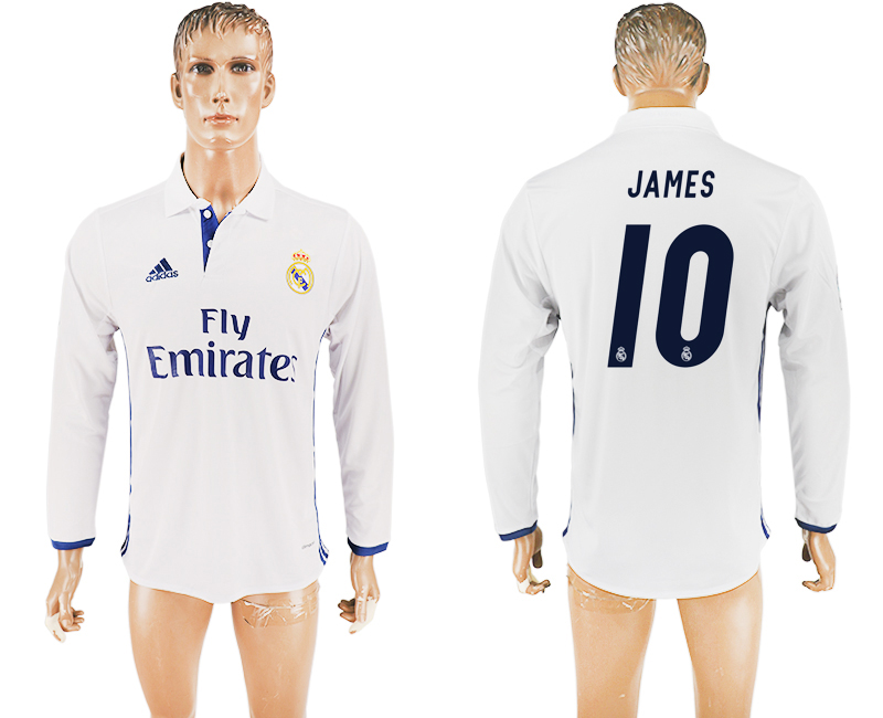 2016-17 Real Madrid 10 JAMES Home Long Sleeve Thailand Soccer Jersey