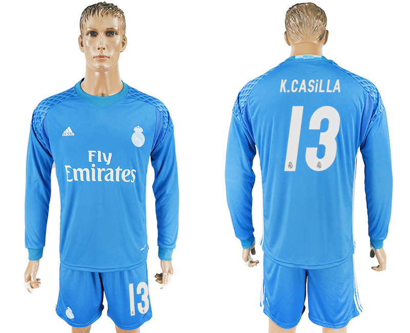 2016-17 Real Madrid 13 K.CASILLA Sky Blue Goalkeeper Long Sleeve Soccer Jersey