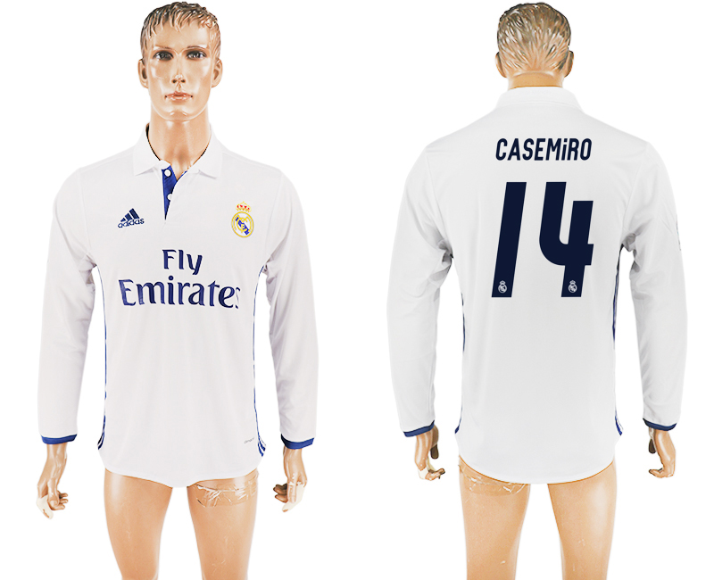 2016-17 Real Madrid 14 CASEMIRO Home Long Sleeve Thailand Soccer Jersey 2016-17 Real Madrid 14 CASEMIRO Home Long Sleeve Thailand Soccer Jersey