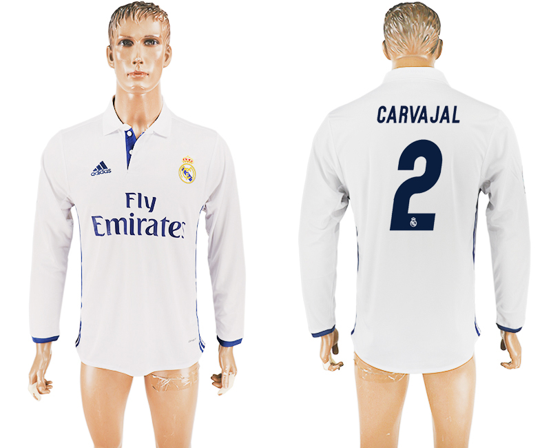2016-17 Real Madrid 2 CARVAJAL Home Long Sleeve Thailand Soccer Jersey