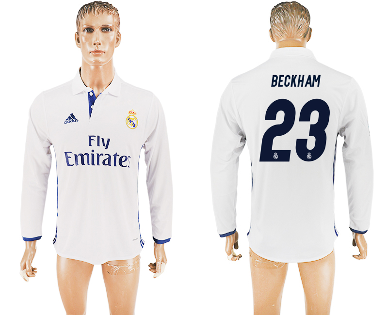 2016-17 Real Madrid 23 BECKHAM Home Long Sleeve Thailand Soccer Jersey 2016-17 Real Madrid 23 BECKHAM Home Long Sleeve Thailand Soccer Jersey