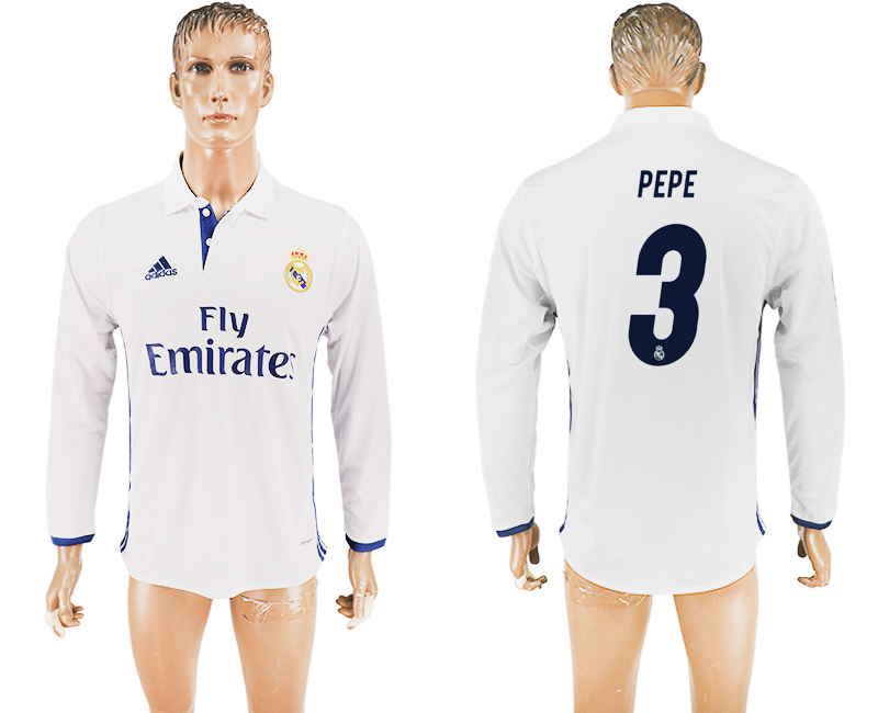 2016-17 Real Madrid 3 PEPE Home Long Sleeve Thailand Soccer Jersey
