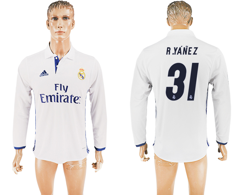 2016-17 Real Madrid 31 R.YANEZ Home Long Sleeve Thailand Soccer Jersey