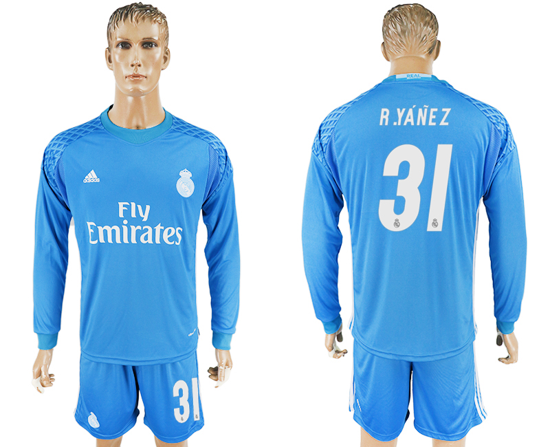 2016-17 Real Madrid 31 R.YANEZ Sky Blue Goalkeeper Long Sleeve Soccer Jersey
