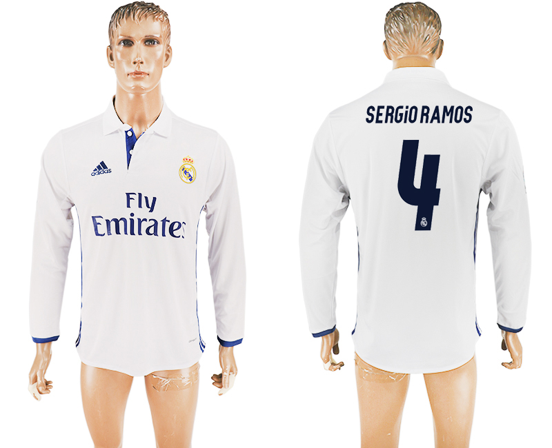 2016-17 Real Madrid 4 SERGIO RAMOS Home Long Sleeve Thailand Soccer Jersey