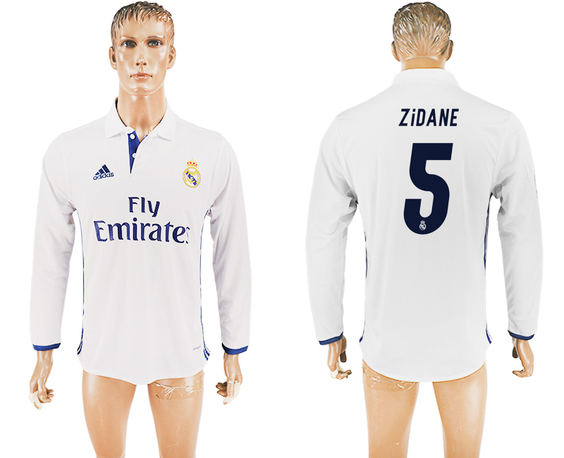 2016-17 Real Madrid 5 ZIDANE Home Long Sleeve Thailand Soccer Jersey