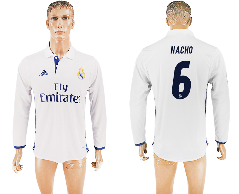2016-17 Real Madrid 6 NACHO Home Long Sleeve Thailand Soccer Jersey