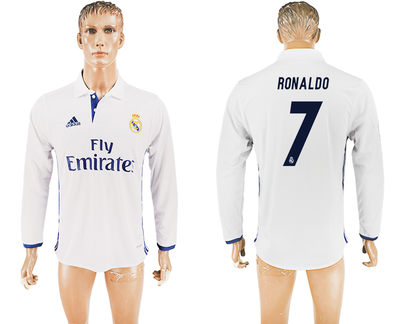 2016-17 Real Madrid 7 RONALDO Home Long Sleeve Thailand Soccer Jersey