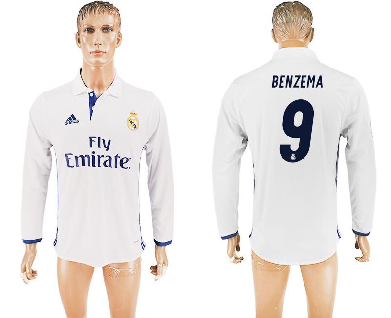 2016-17 Real Madrid 9 BENZEMA Home Long Sleeve Thailand Soccer Jersey