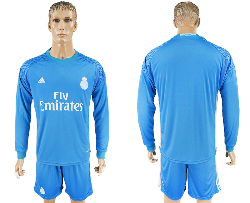 2016-17 Real Madrid Sky Blue Goalkeeper Long Sleeve Soccer Jersey