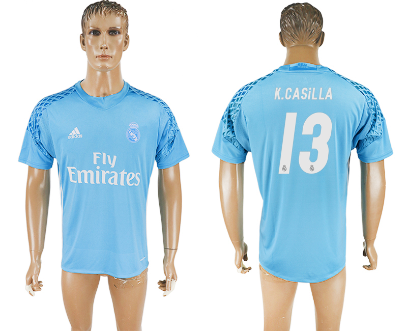 2016-17 Real Madrid 13 K.CASILLA Sky Blue Goalkeeper Thailand Soccer Jersey 2016-17 Real Madrid 13 K.CASILLA Sky Blue Goalkeeper Thailand Soccer Jersey