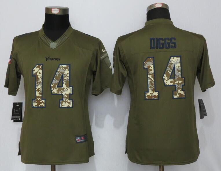 Nike Vikings 14 Stefon Diggs Green Salute To Service Limited Jersey