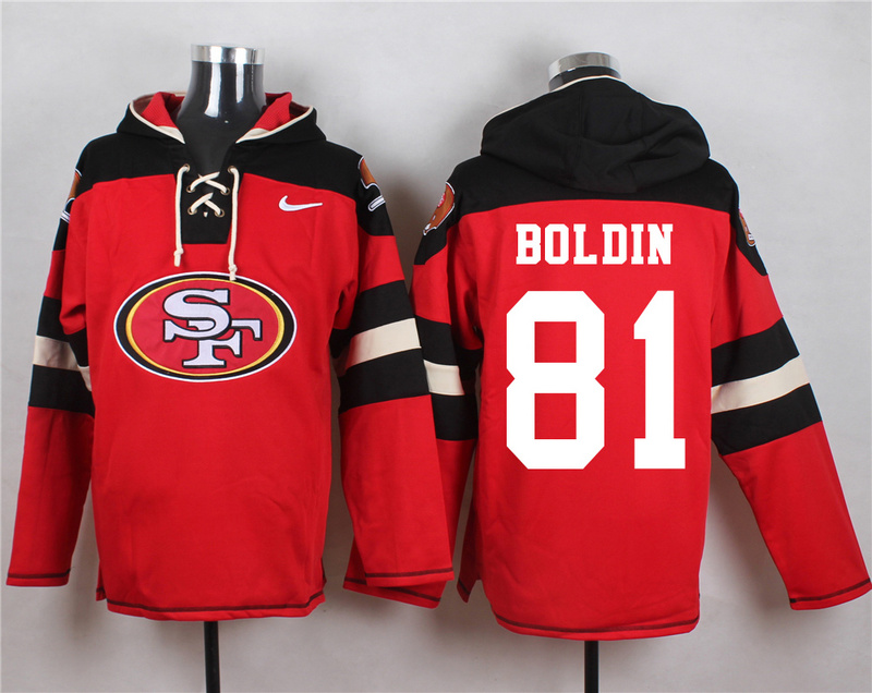 Nike 49ers 81 Anquan Boldin Red Hooded Jersey