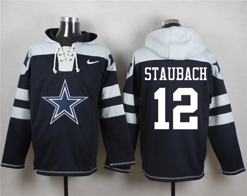 Nike Cowboys 12 Roger Staubach Navy Hooded Jersey