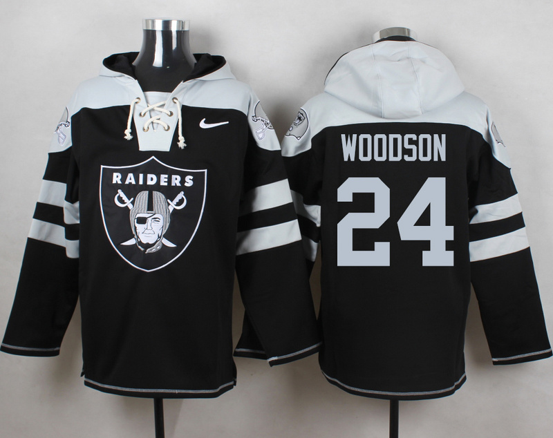 Nike Raiders 24 Charles Woodson Black Hooded Jersey
