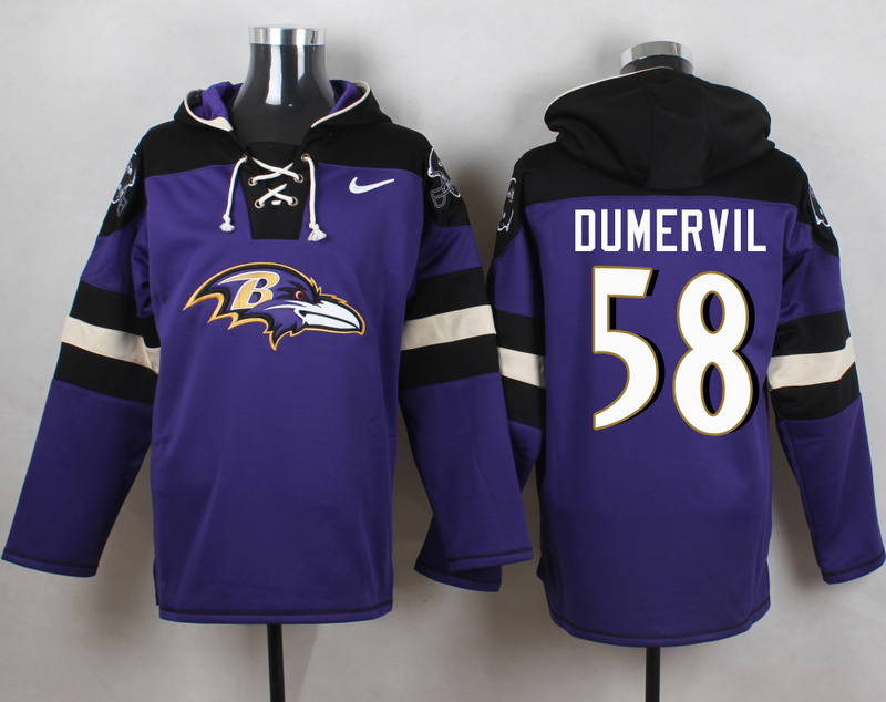 Nike Ravens 58 Elvis Dumervil Purple Hooded Jersey