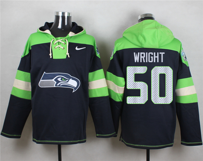 Nike Seahawks 50 K.J. Wright Navy Hooded Jersey - Click Image to Close