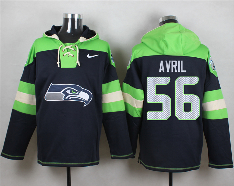 Nike Seahawks 56 Cliff Avril Navy Hooded Jersey