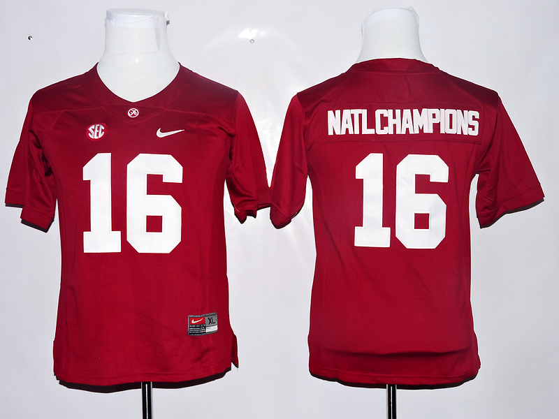 Alabama Crimson Tide 16 Natl Champions Red Youth College Jersey
