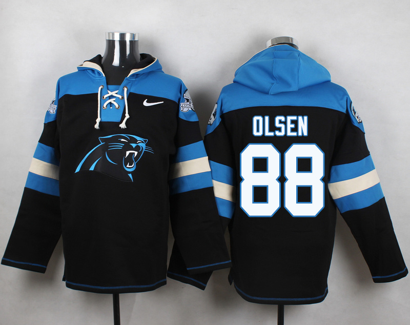 Nike Panthers 88 Greg Olsen Black Hooded Jersey