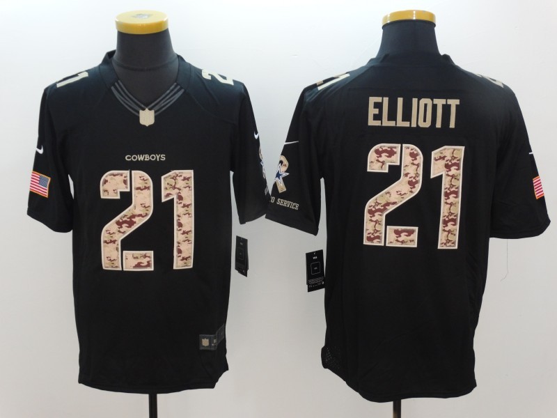 Nike Cowboys 21 Ezekiel Elliott Black Salute To Service Limited Jersey