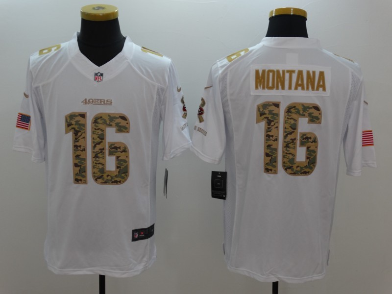 Nike 49ers 16 Joe Montana White Salute To Service Limited Jersey