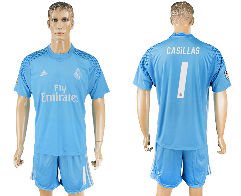 2016-17 Real Madrid 1 CASILLAS Sky Blue Goalkeeper Soccer Jersey