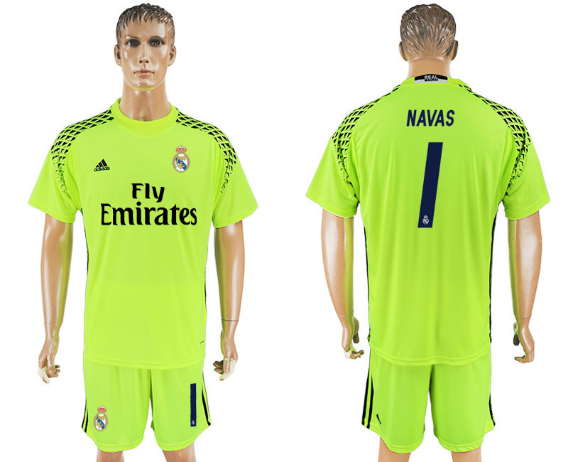 2016-17 Real Madrid 1 NAVAS Fluorescent Green Goalkeeper Soccer Jersey