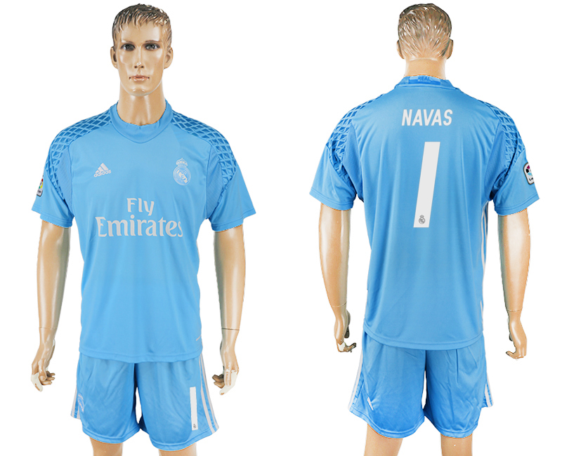 2016-17 Real Madrid 1 NAVAS Sky Blue Goalkeeper Soccer Jersey