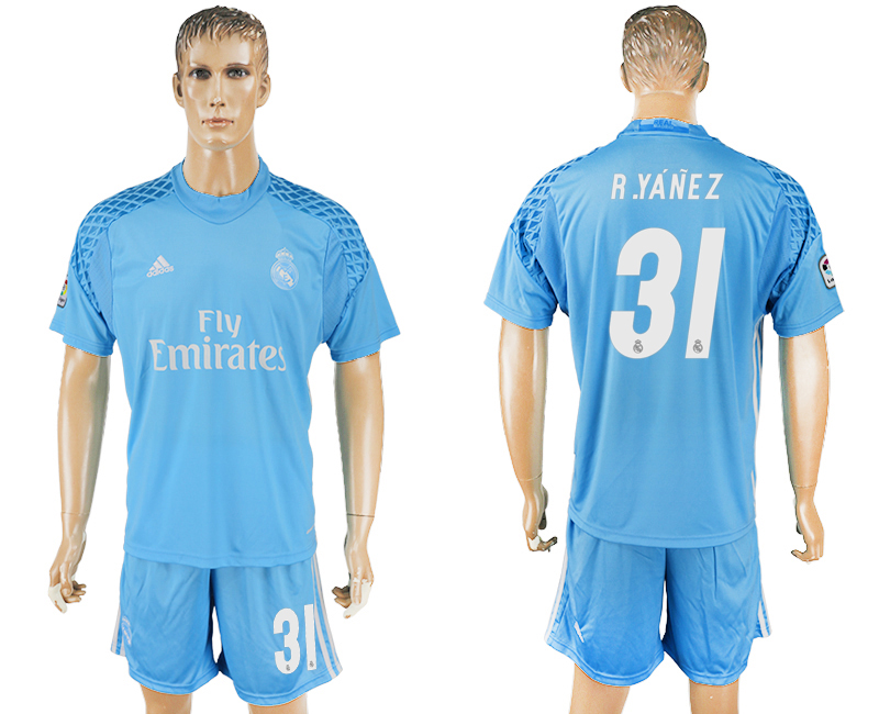 2016-17 Real Madrid 31 R.YANEZ Sky Blue Goalkeeper Soccer Jersey
