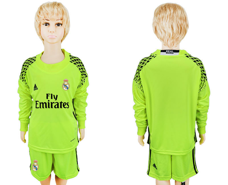 2016-17 Real Madrid Fluorescent Green Youth Long Sleeve Goalkeeper Soccer Jersey 2016-17 Real Madrid Fluorescent Green Youth Long Sleeve Goalkeeper Soccer Jersey