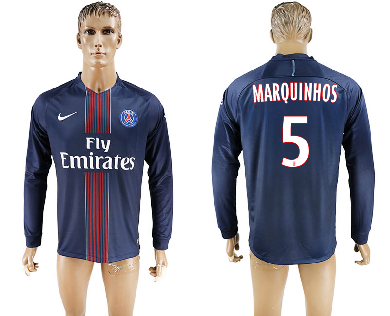 2016-17 Paris Saint-Germain 5 MARQUINHOS Home Long Sleeve Thailand Soccer Jersey