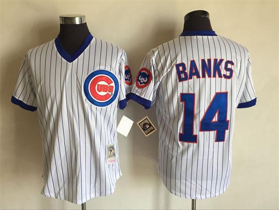 Cubs 14 Ernie Banks White Throwback Jersey