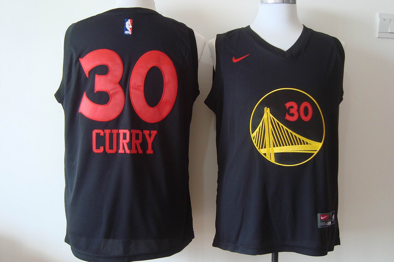 Warriors 30 Stephen Curry Black Red Lettering Nike Jersey - Click Image to Close