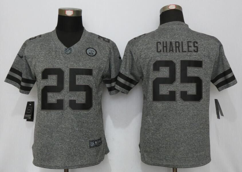 Nike Chiefs 25 Jamaal Charles Gray Gridiron Gray Women Limited Jersey