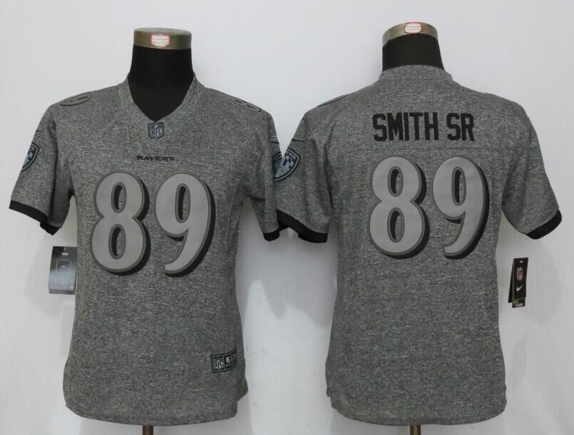 Nike Ravens 89 Steve Smith Sr. Gray Gridiron Gray Women Limited Jersey