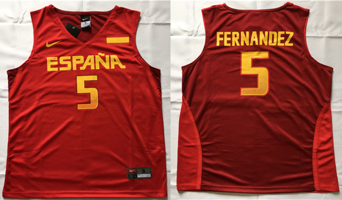 Spain Basketball 5 Rudy Hernandez Red Nike Rio Elite Stitched Jersey
