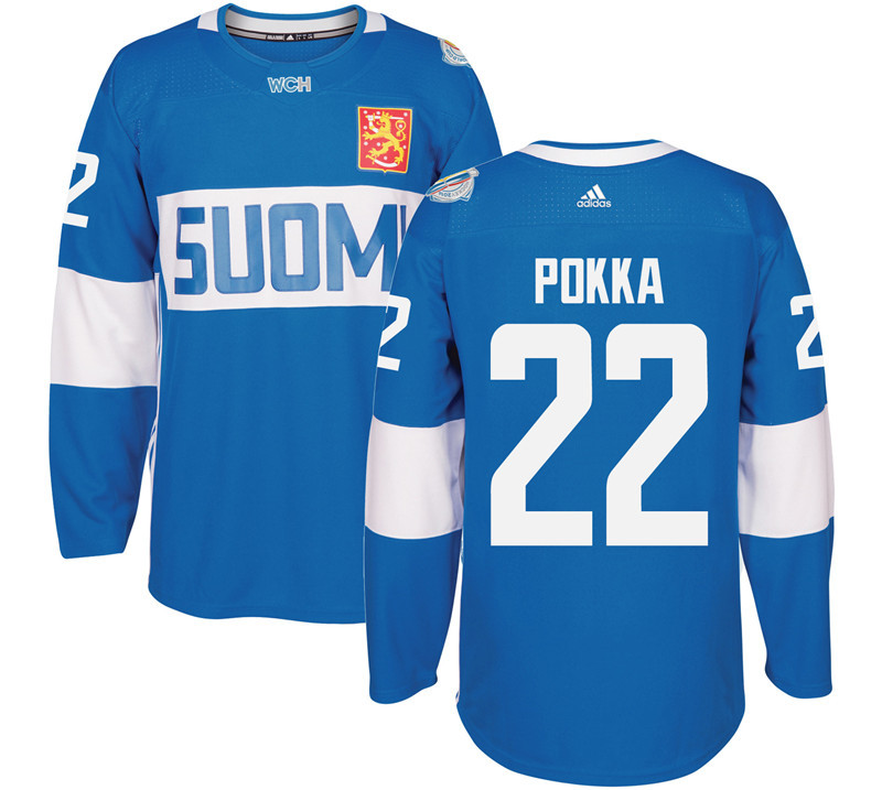Finland 22 Ville Pokka Blue 2016 World Cup Of Hockey Premier Player Jersey - Click Image to Close
