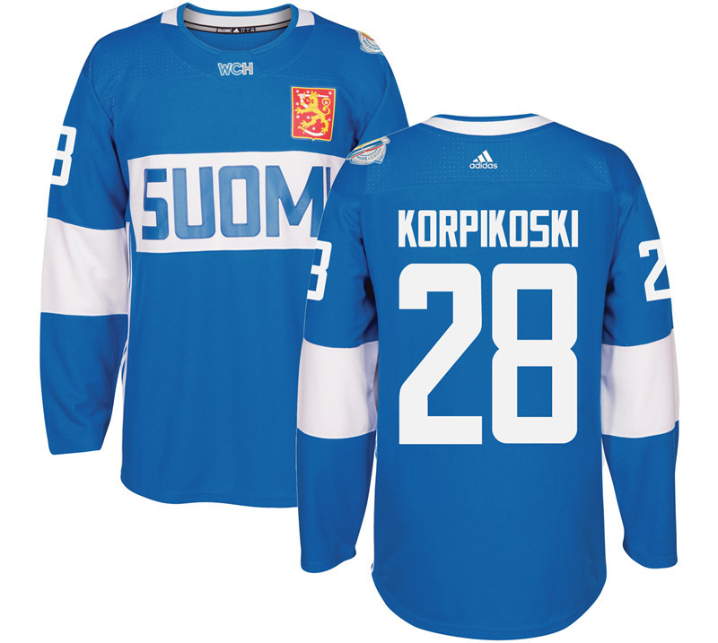 Finland 28 Lauri Korpikoski Blue 2016 World Cup Of Hockey Premier Player Jersey - Click Image to Close