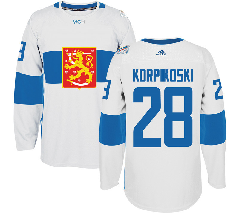 Finland 28 Lauri Korpikoski White 2016 World Cup Of Hockey Premier Player Jersey - Click Image to Close