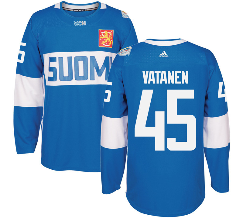 Finland 45 Sami Vatanen Blue 2016 World Cup Of Hockey Premier Player Jersey - Click Image to Close