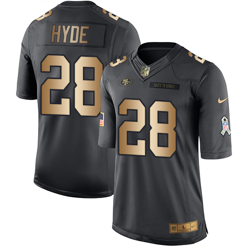Nike 49ers 28 Carlos Hyde Anthracite Gold Salute to Service Limited Jersey