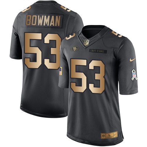 Nike 49ers 53 NaVorro Bowman Anthracite Gold Salute to Service Limited Jersey
