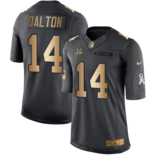 Nike Bengals 14 Andy Dalton Anthracite Gold Salute to Service Limited Jersey